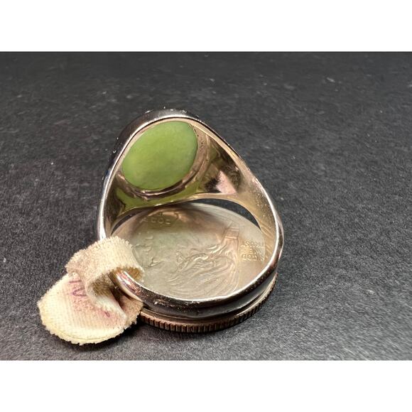 Vintage MCM Sterling Silver Nephrite Jade Ring – Size 10 - Picture 5 of 15